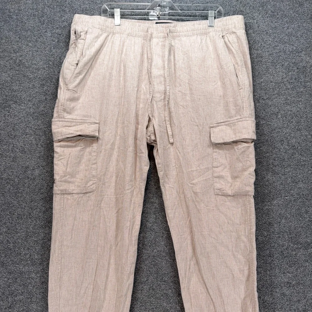 Abercrombie & Fitch Cargo Joggers Mens XXL Tan Linen Blend Stretch Casual Pants